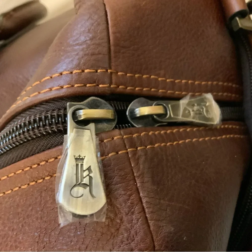 New Links and Kings Brown Leather Duffle Bag Weekender.